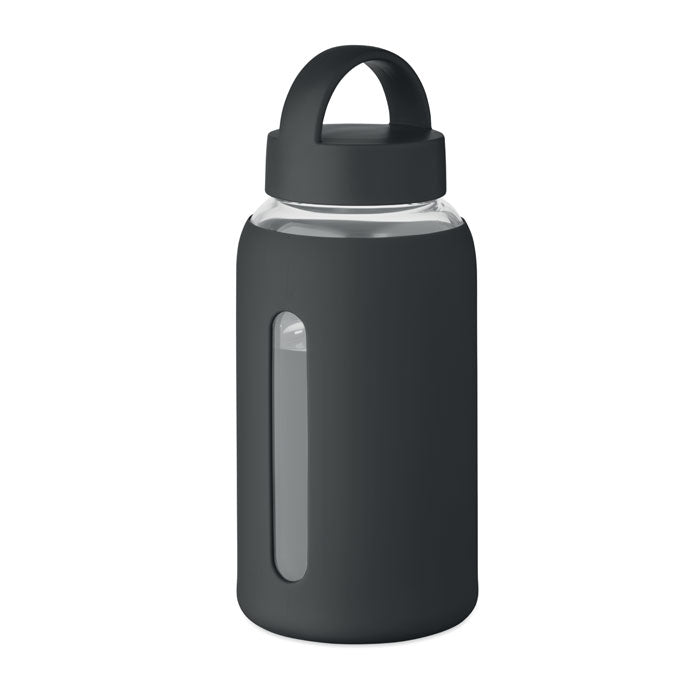 Branded Borosilicate Glass Bottle with Silicone Pouch in Black