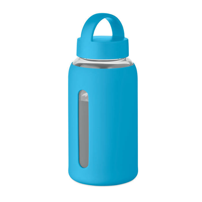 Branded Borosilicate Glass Bottle with Silicone Pouch in Blue