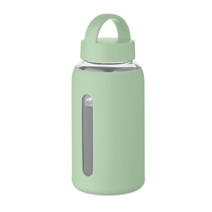 Branded Borosilicate Glass Bottle with Silicone Pouch in Green