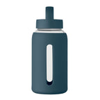 Branded borosilicate glass bottle, open