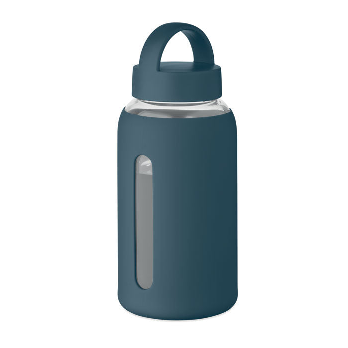 Branded borosilicate glass bottle with silicone pouch