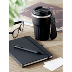 Branded Notebook, Pen and Tumbler Gift Set in use