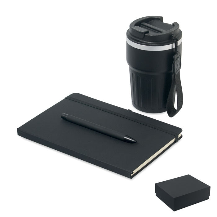 Branded notebook, pen and tumbler gift set