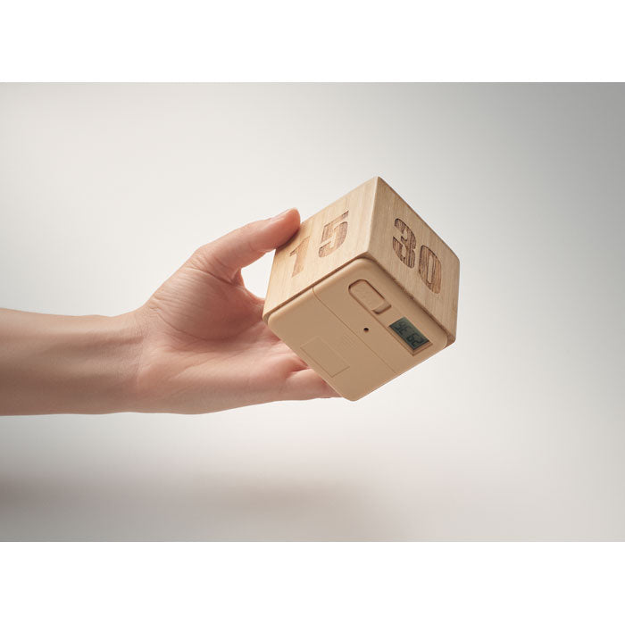 Branded Bamboo Twist Snooze Timer in use