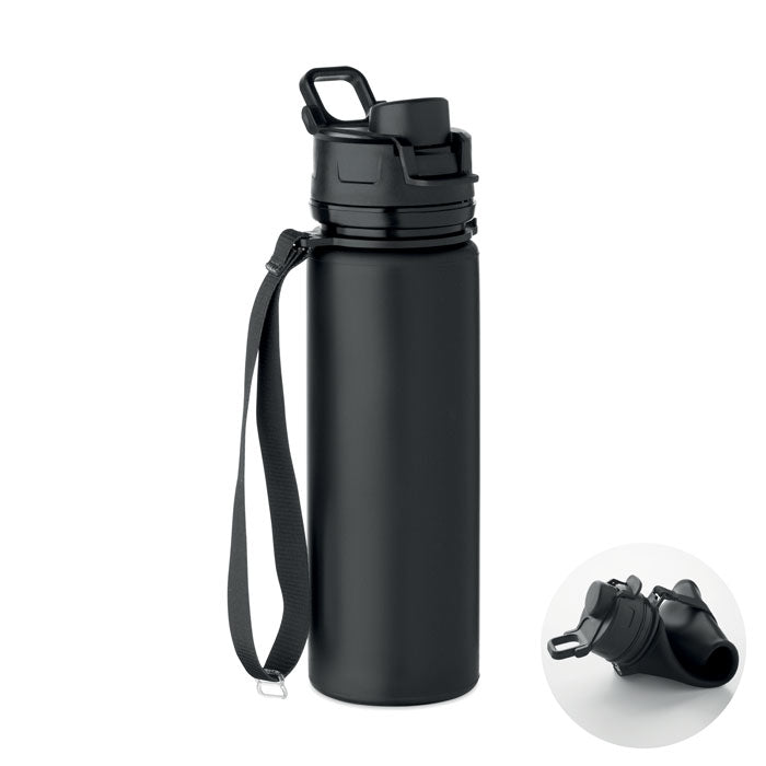 Branded Foldable Silicone Sports Bottle in Black