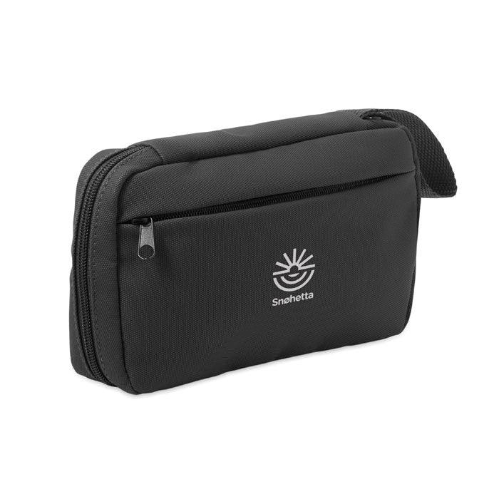 Branded RPET Toiletry Bag with Mesh Pocket in Black