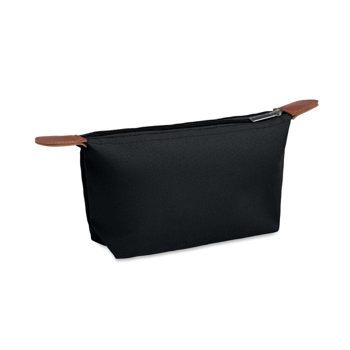 Branded RPET Cosmetic Bag with PU Detail in Black