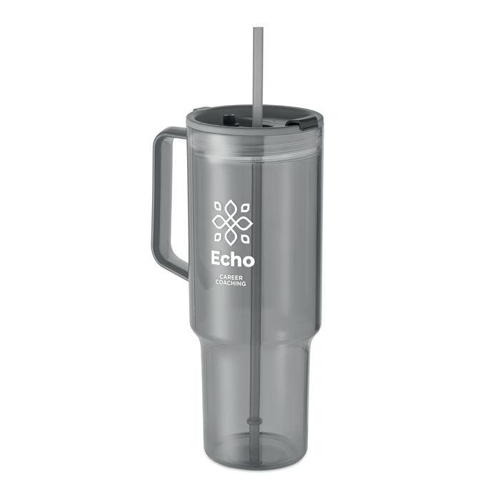 Branded RPET Tumbler with Straw - 1200ml in Grey