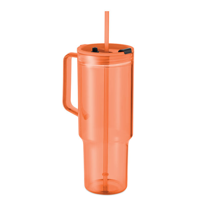 Branded RPET Tumbler with Straw - 1200ml in Orange