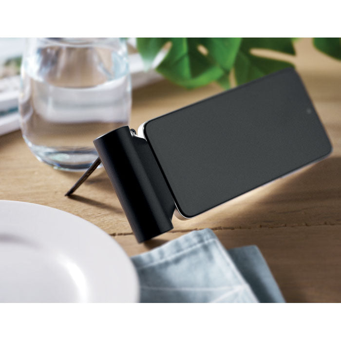 Branded Phone Stand Power Bank in use