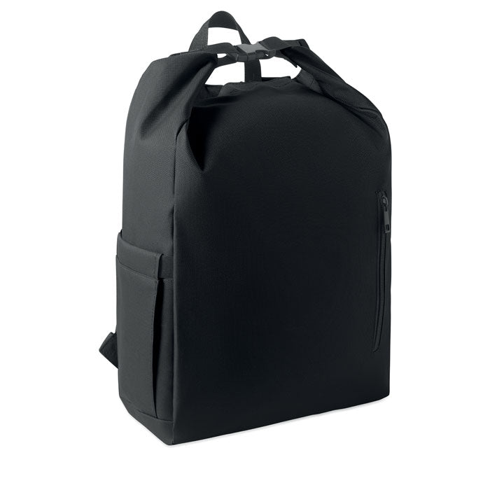 Branded 15 Inch Roll Top Laptop Backpack in Black