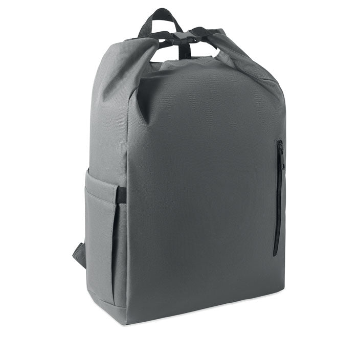 Branded 15 Inch Roll Top Laptop Backpack in Grey