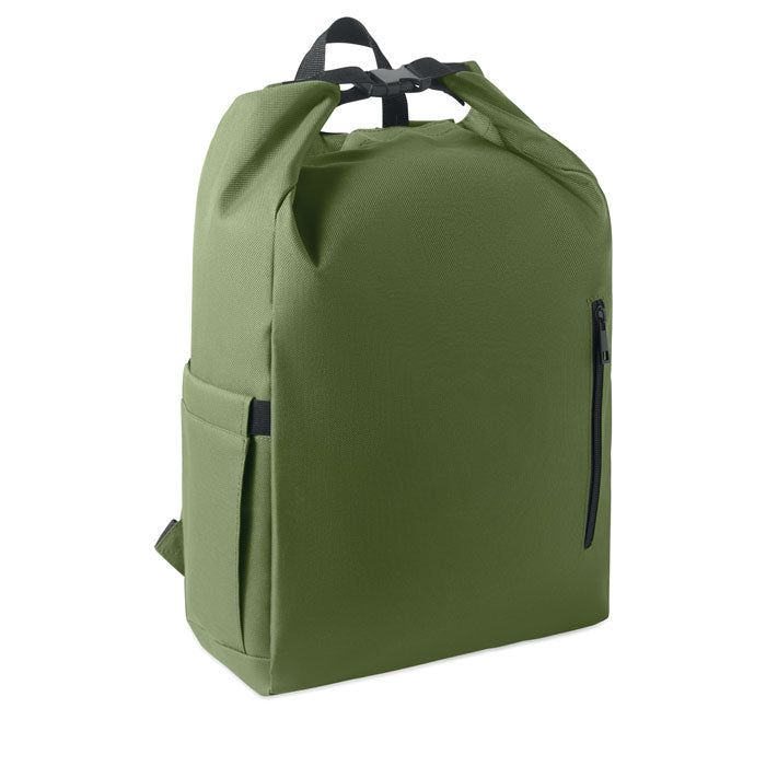 Branded 15 Inch Roll Top Laptop Backpack in Green
