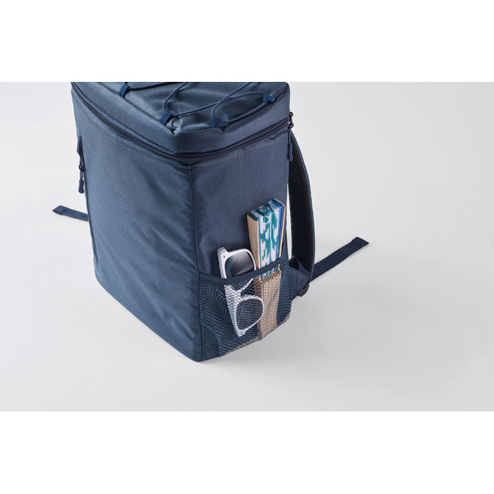 Branded Cooler Backpack in 600D RPET in use