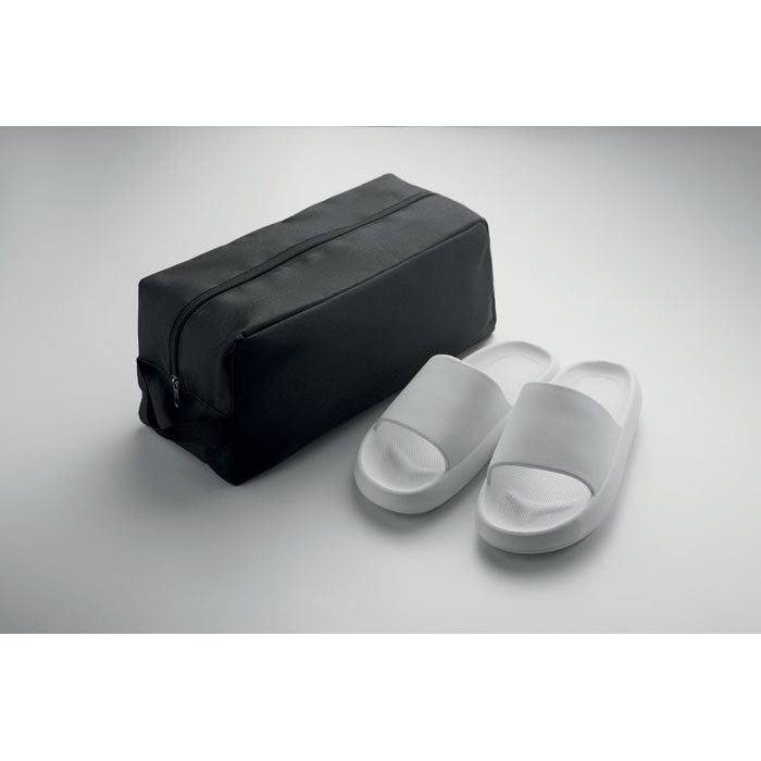 Branded Shoe Bag in 600D RPET in use