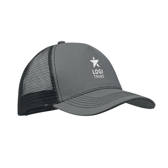 Branded 5 Panel Cotton Trucker Cap in Grey