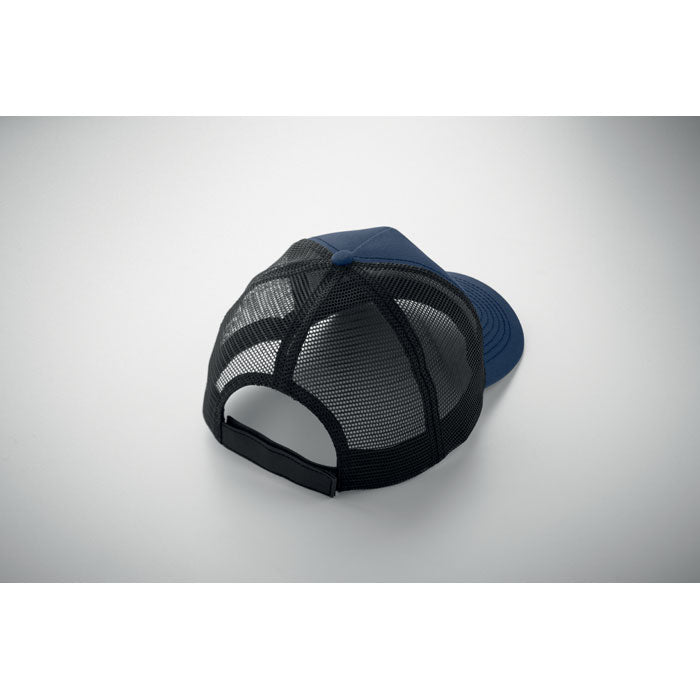 Branded 5 Panel Cotton Trucker Cap in use