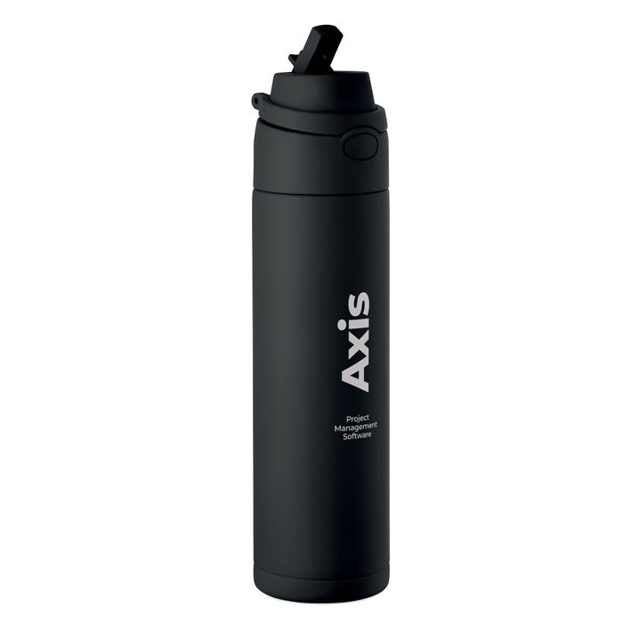 Branded Vacuum Bottle with Straw and Handle - 500ml in Black