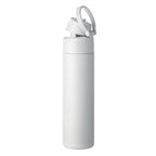Branded Recycled Steel Bottle with Straw and Handle in White