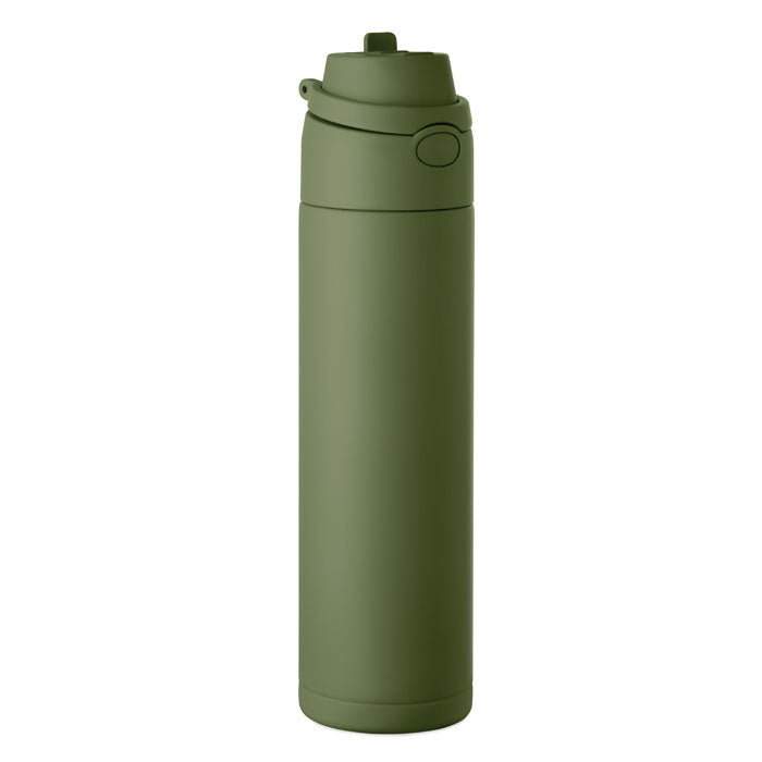 Branded Recycled Steel Bottle with Straw and Handle in Green