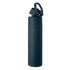 Branded recycled steel bottle with straw and handle, top