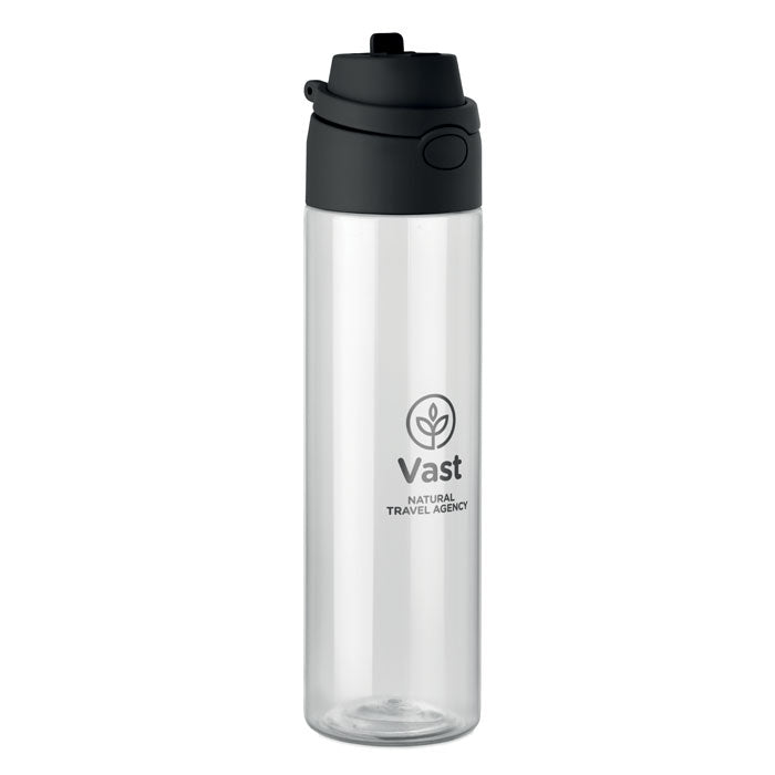 Branded RPET Bottle with Straw and Handle in Black