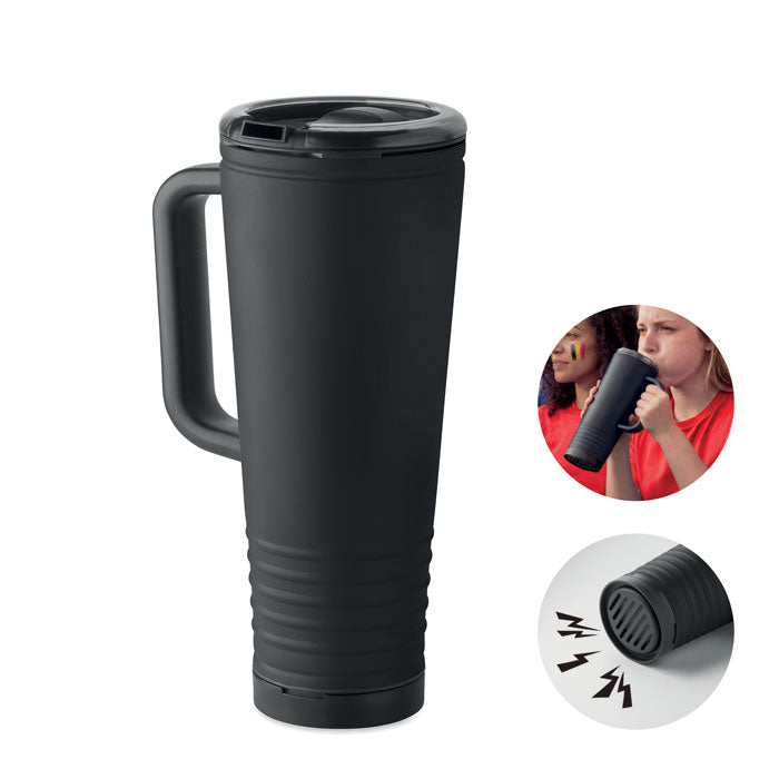 Branded Double Wall Cheering Cup with Horn in Black