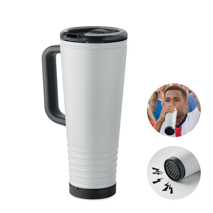 Branded Double Wall Cheering Cup with Horn in White