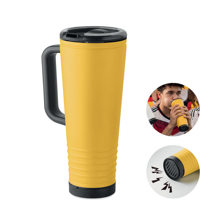 Branded Double Wall Cheering Cup with Horn in Yellow