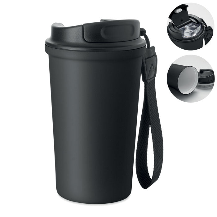 Branded Ceramic-Lined Tumbler with Wrist Strap in Black
