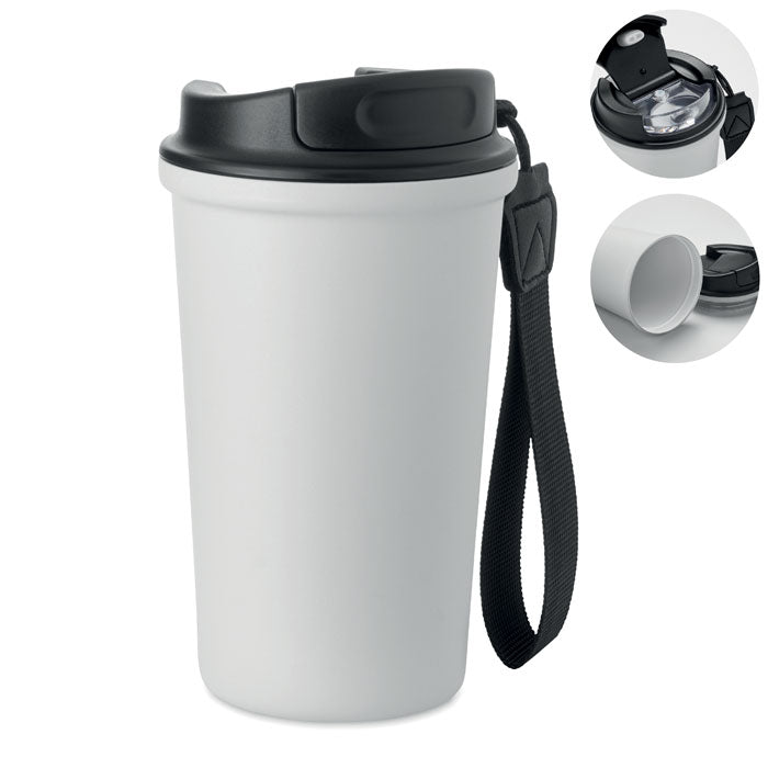 Branded Ceramic-Lined Tumbler with Wrist Strap in White