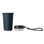 Branded ceramic-lined tumbler with wrist strap, detail