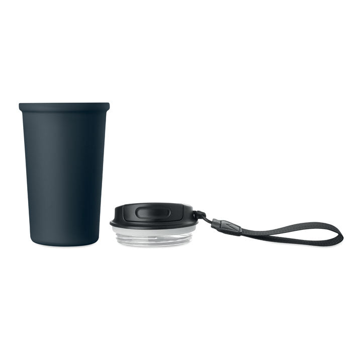 Branded ceramic-lined tumbler with wrist strap, detail
