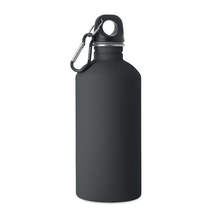 Branded Recycled Steel Rubber-Finish Bottle - 500ml in Black
