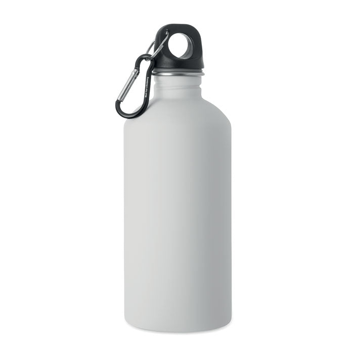 Branded Recycled Steel Rubber-Finish Bottle - 500ml in White