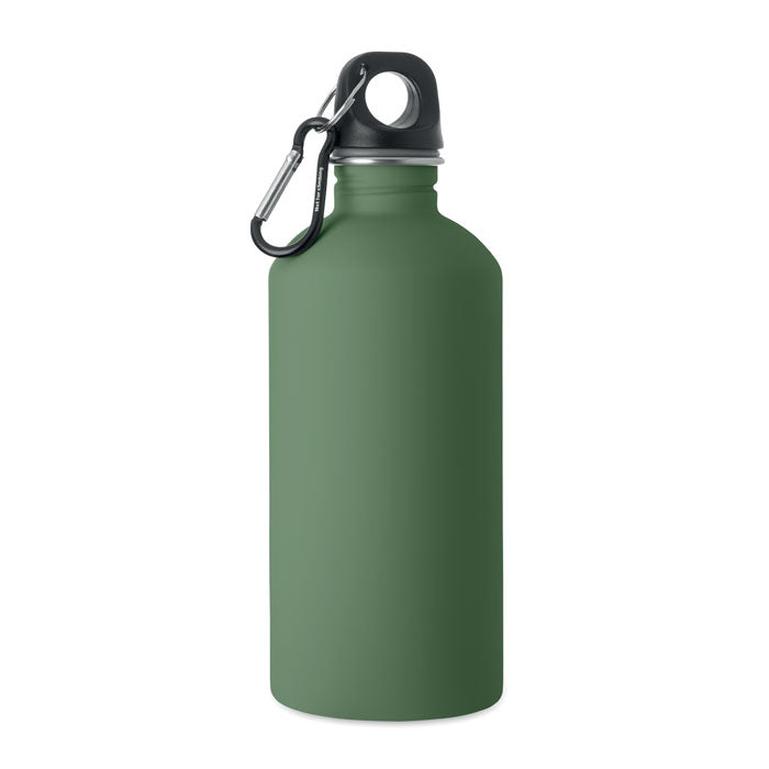 Branded Recycled Steel Rubber-Finish Bottle - 500ml in Green
