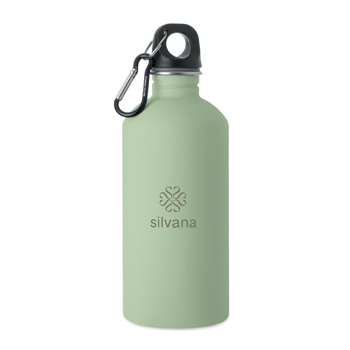 Branded Recycled Steel Rubber-Finish Bottle - 500ml in Green