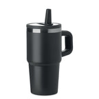Branded Recycled Steel Tumbler with Straw - 500ml in Black