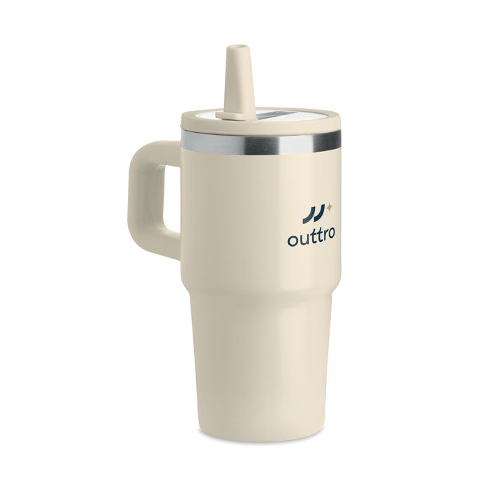 Branded recycled steel tumbler with straw, printed