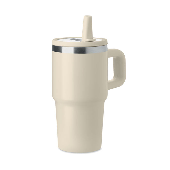 Branded recycled steel tumbler with straw, 500ml