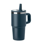 Branded Recycled Steel Tumbler with Straw - 500ml in Blue