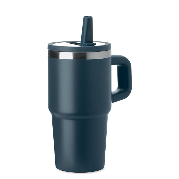 Branded Recycled Steel Tumbler with Straw - 500ml in Blue
