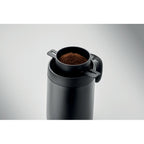 Branded double wall mug with coffee filter, top view