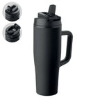 Branded Recycled Steel Tumbler with Straw - 900ml in Black