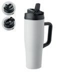 Branded Recycled Steel Tumbler with Straw - 900ml in White