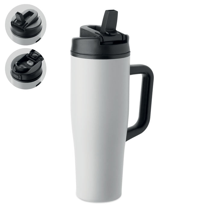 Branded Recycled Steel Tumbler with Straw - 900ml in White