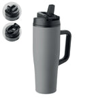 Branded Recycled Steel Tumbler with Straw - 900ml in Grey
