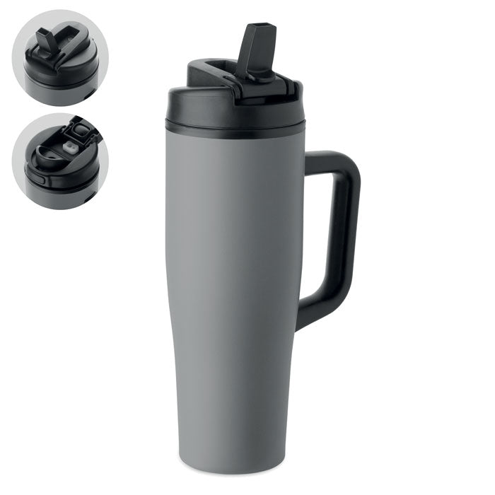 Branded Recycled Steel Tumbler with Straw - 900ml in Grey