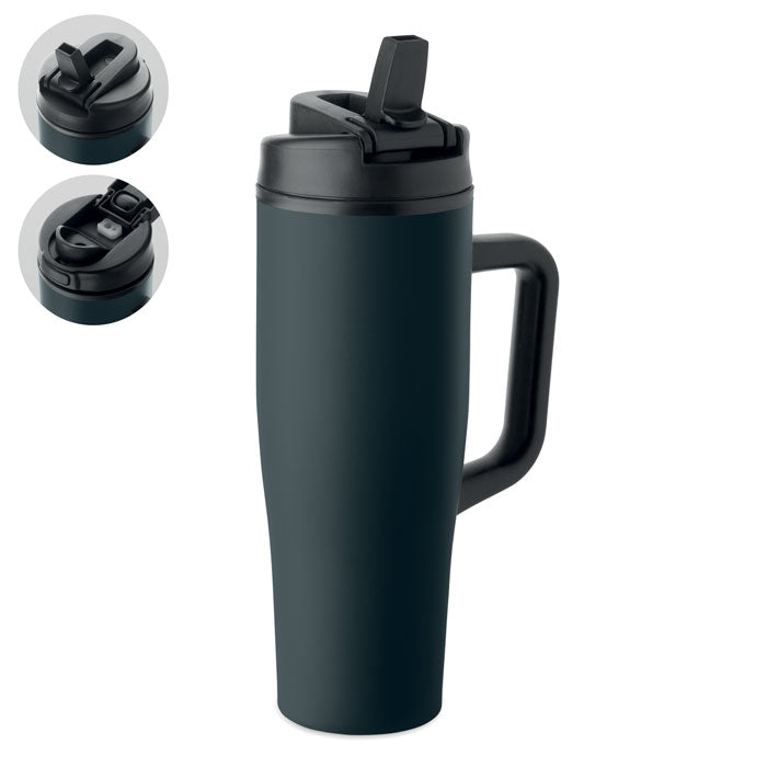 Branded recycled steel tumbler with straw, 900ml