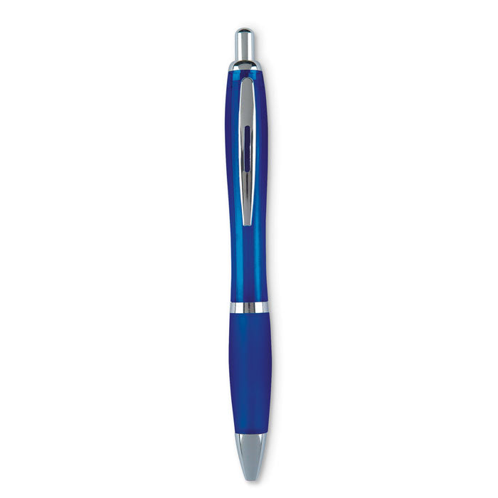 Branded Recycled ABS Soft Grip Ball Pen in Blue
